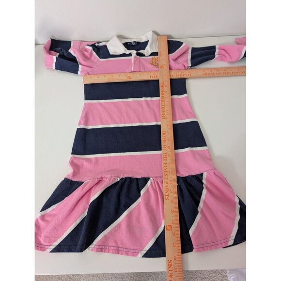 Ralph Lauren Stripe Rugby Polo Dress Girls Size Large Pink Navy Blue Embroidered - Picture 7 of 9